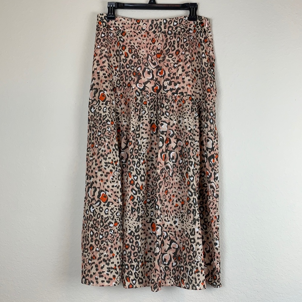 Leopard Print Midi Skirt in Pink and Orange